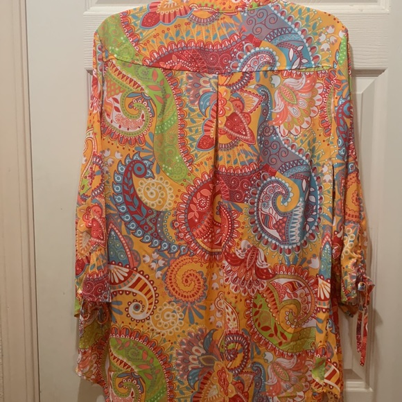 Monroe & Main Sz 1X Button up Paisley Multicolor Blouse with tie sleeves - Picture 6 of 6